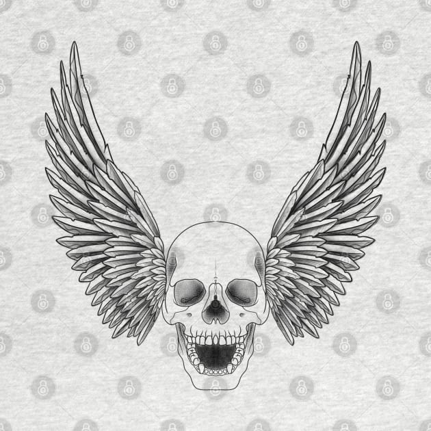 Skull with Wings line art by Print Art Station